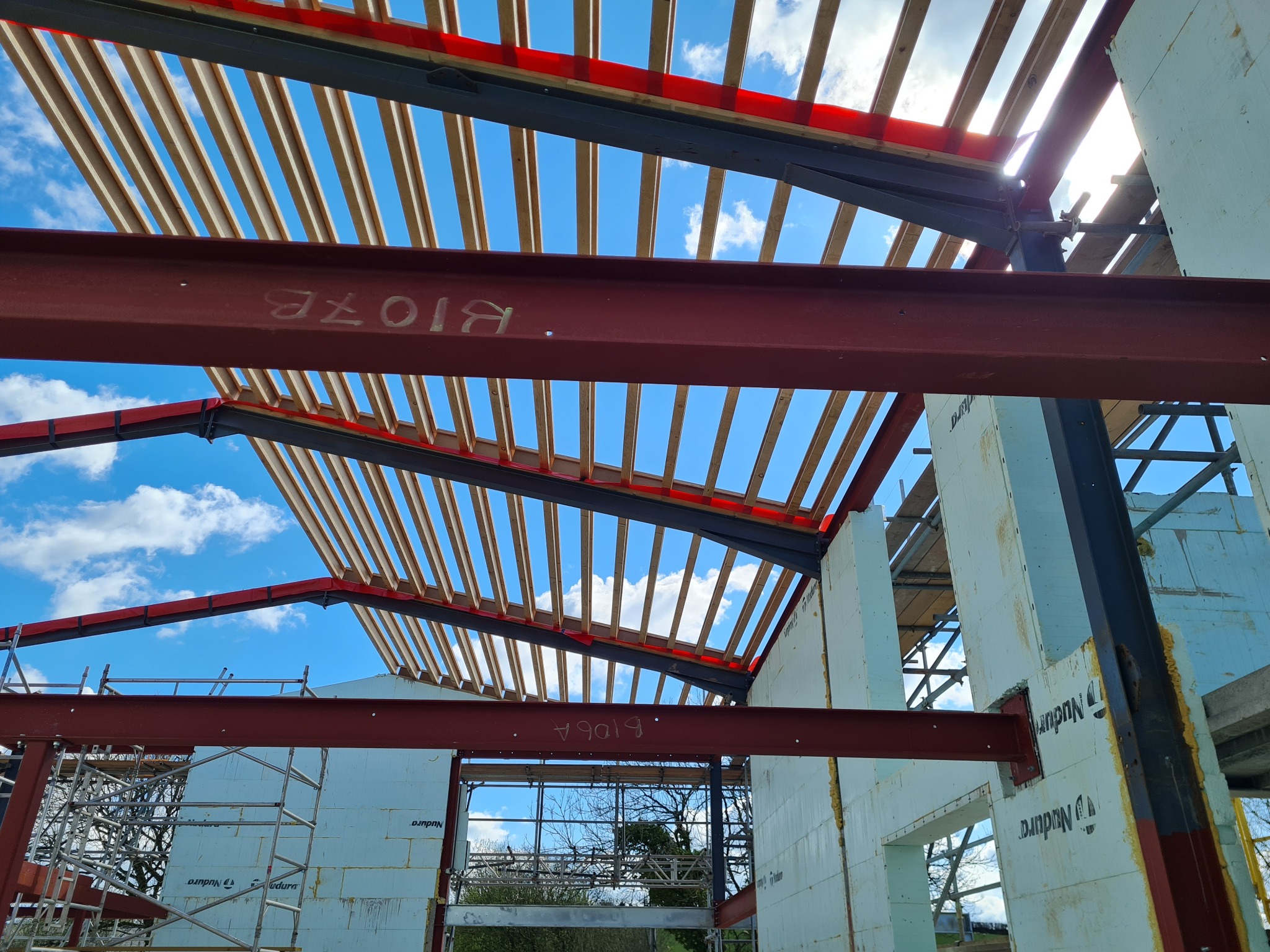 Steel and timber roof structure during construction